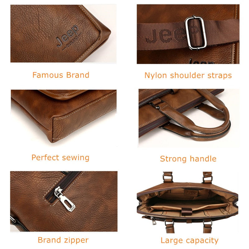 JEEP BULUO Luxury Leather Business Men Shoulder Bag