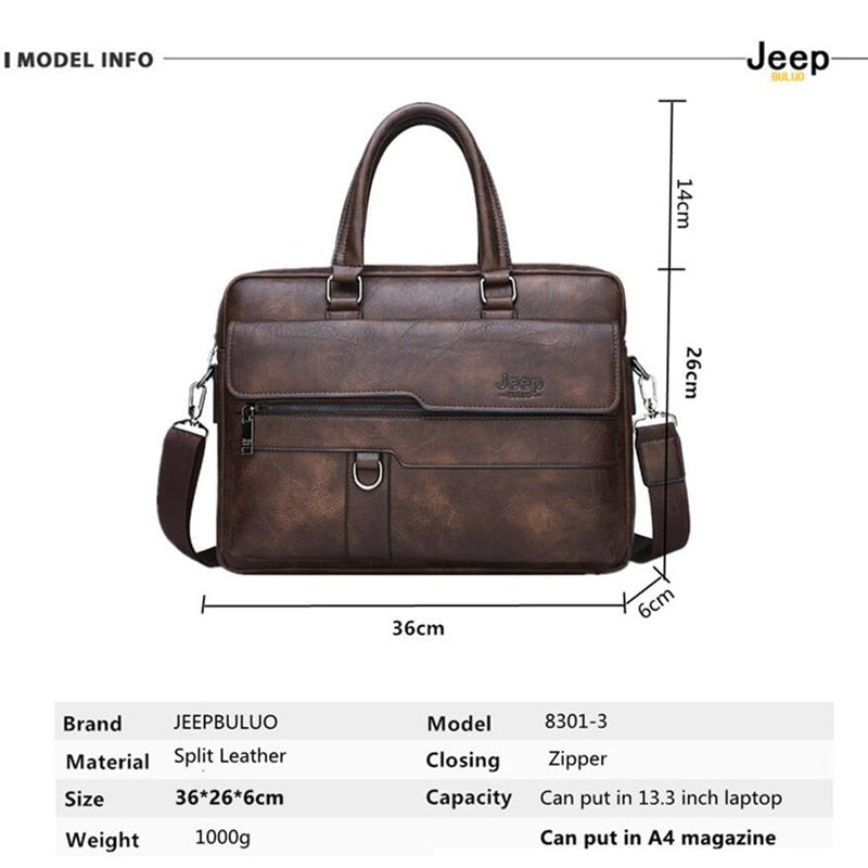 JEEP BULUO Split Leather Man Business Briefcase Bag