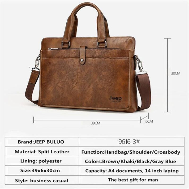 JEEP BULUO Luxury Leather Business Men Shoulder Bag