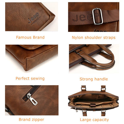 JEEP BULUO Luxury Leather Business Men Shoulder Bag