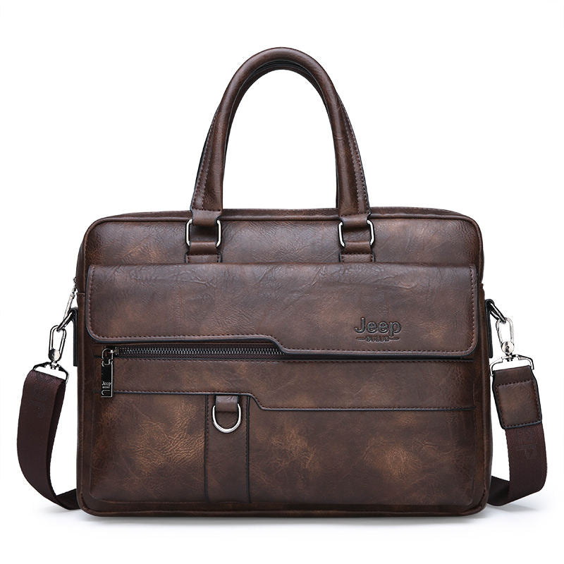 JEEP BULUO Split Leather Man Business Briefcase Bag