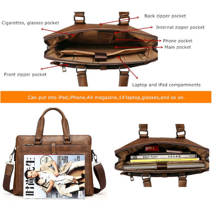 JEEP BULUO Luxury Leather Business Men Shoulder Bag