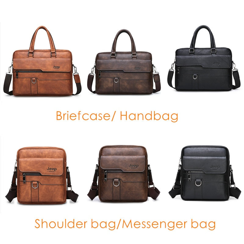 JEEP BULUO Split Leather Man Business Briefcase Bag