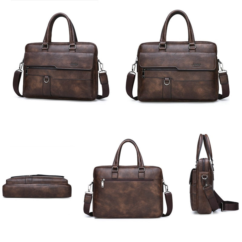 JEEP BULUO Split Leather Man Business Briefcase Bag
