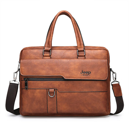 JEEP BULUO Split Leather Man Business Briefcase Bag