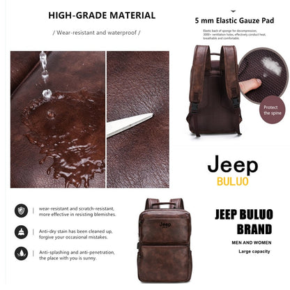JEEP BULUO New Casual Large Capacity Leather Backpack