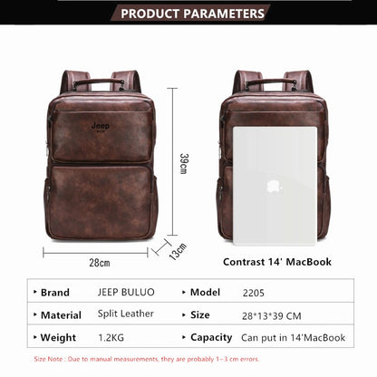 JEEP BULUO New Casual Large Capacity Leather Backpack