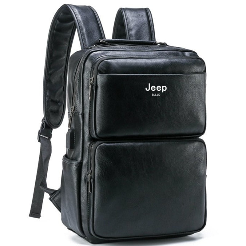 JEEP BULUO New Casual Large Capacity Leather Backpack