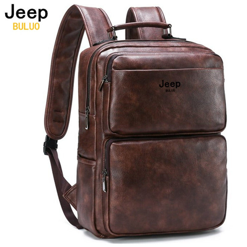JEEP BULUO New Casual Large Capacity Leather Backpack