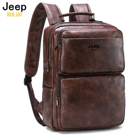 JEEP BULUO New Casual Large Capacity Leather Backpack