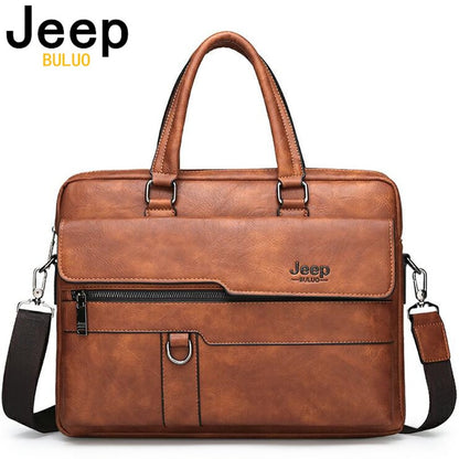 JEEP BULUO Split Leather Man Business Briefcase Bag